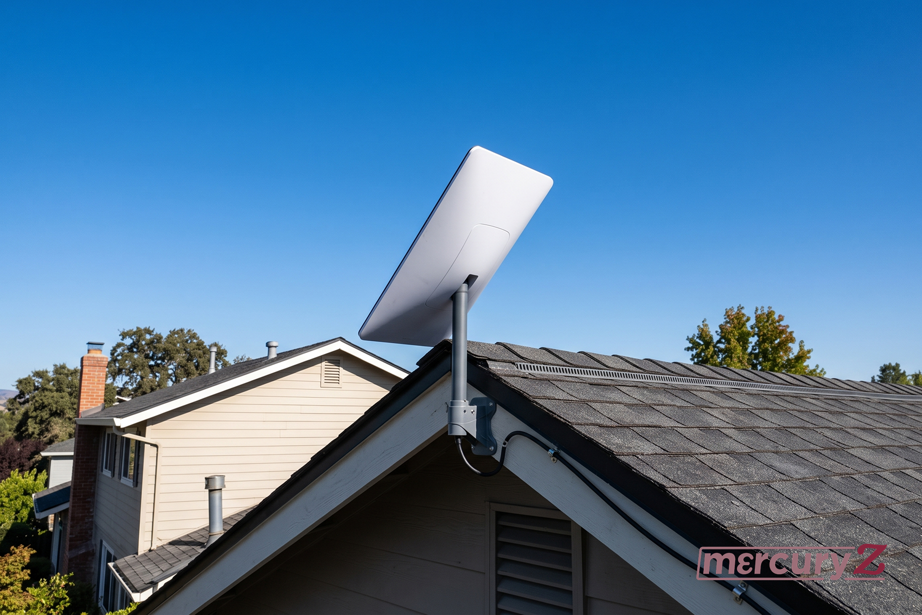 Starlink Business flat high-performance dish mounted on commercial building rooftop